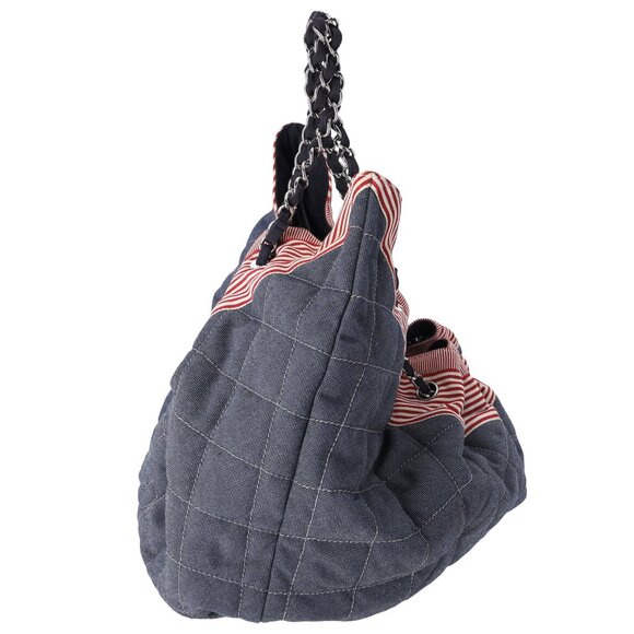 CHANEL Coco Cabas GM Hobo Tote A46887 Blue Red Navy Denim - Picture 3 of 9